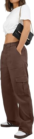 HiMONE Petite Cargo Pants for Women High Waisted Baggy with Pockets | 6 Utility Pockets, Y2K Streetwear Style, High Waisted Fit, Soft Cotton Stretch, Petite Sizing, XXS-XL