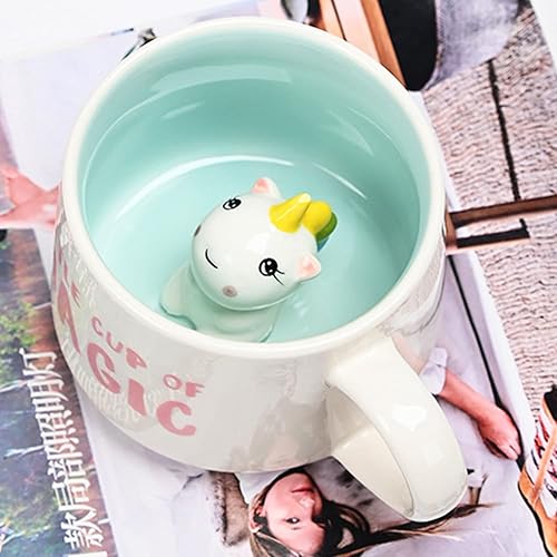 Miniatura 3 de Bonita taza de café de cerámica de unicornio con animales en el interior, tazas con cuchara, tazas de té de 12 onzas, tazas de café divertidas con