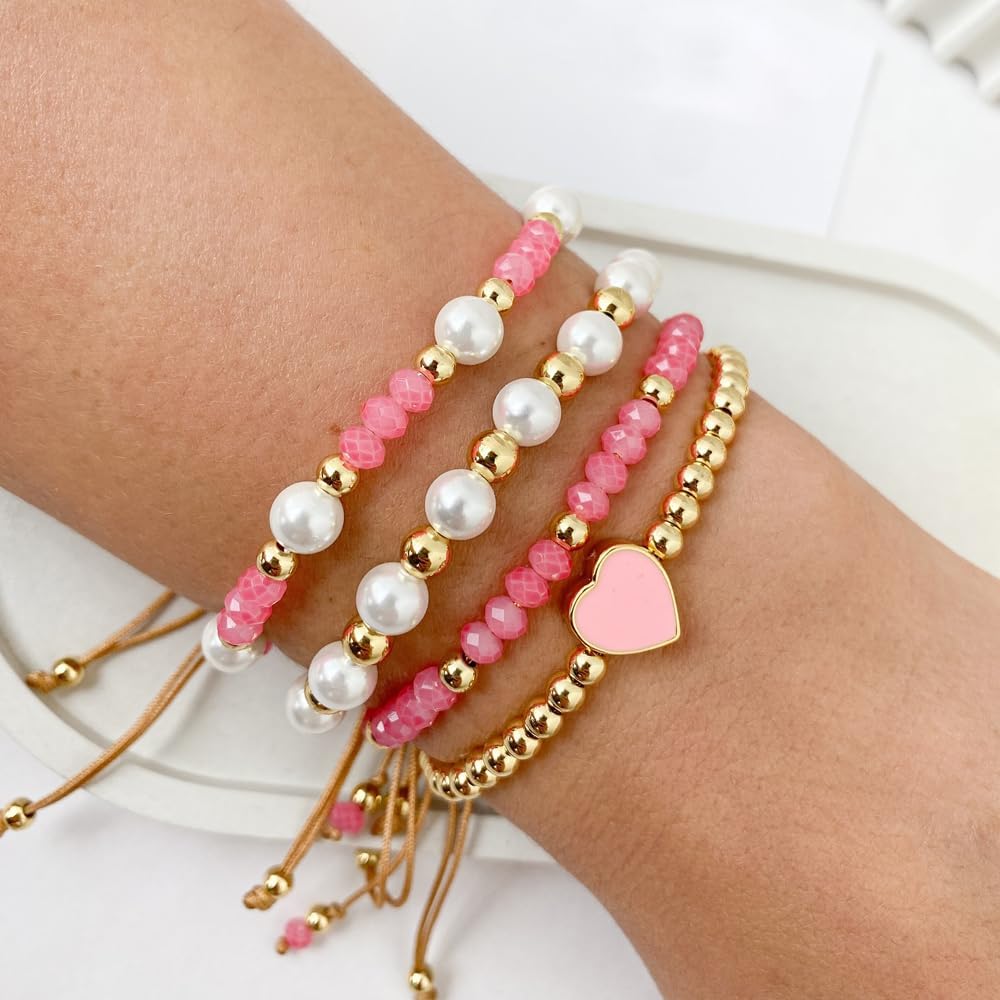 Surfer Heishi Clay Beaded Bulk Bracelets Set for Women Bohemian Stackable Gold Beads Stretch Y2K Kidcore Summer Beach Elastic Layering Friendship Preppy Jewelry - Image 2