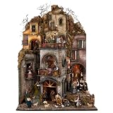 Holyhome Belén 60 x 70 x 80 cm (23,62 x 27,55 x 31,49 Inch) completo con natividad, 21 pastores, 2 movimientos | Figuras de terracota vestida, fabricada y pintada a mano, Made in Italy