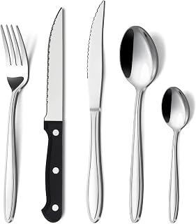 Hunnycook Besteck Set 6 Personen, 30-teiliges Besteck Set mit Steakmesser, Elegantes Premium Edelstahl Besteckset mit Messer Gabel Löffel für Haus/Restaurant/Party, Spülmaschinenfest