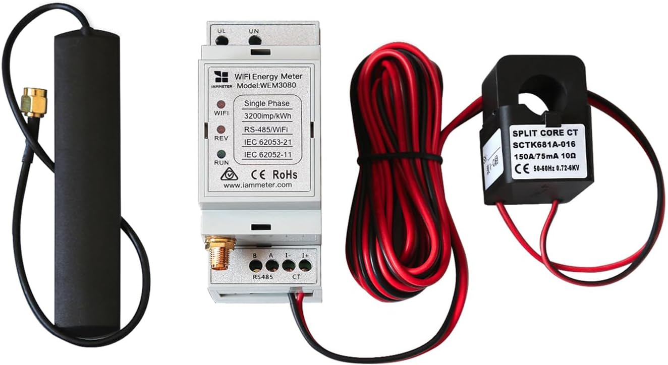 Bi-directional Single Phase WiFi Energy Meter,WEM3080,150A,60Hz,Din Rail,Split Core CT,can monitor Solar PV System,can integrate with Home-Assistant,openHAB,Node-RED,ioBroker