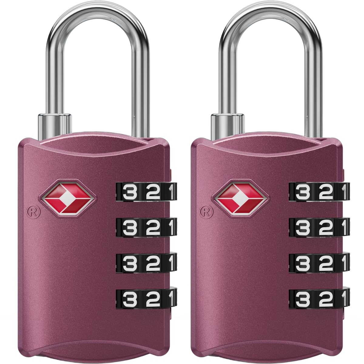 NOVLOCK TSA Approved Luggage Locks – Suitcase Padlock with 4-Digit Security – TSA Travel Padlocks for Suitcases, Backpacks, Cases, Bags – 2-Pack, Purple
