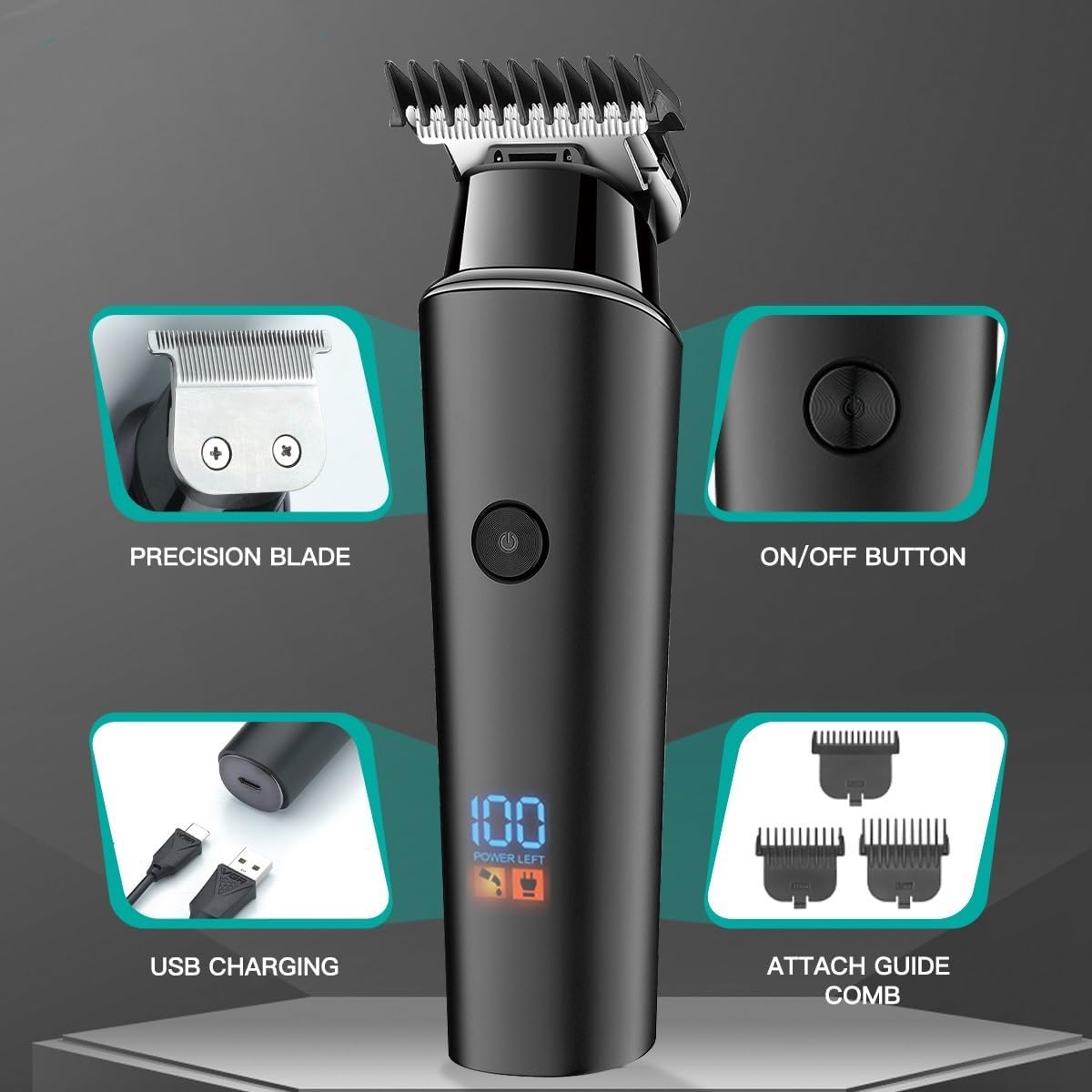 Men's Hair Clipper Professional Electric Hair Clipper Rechargeable Cordless Portable