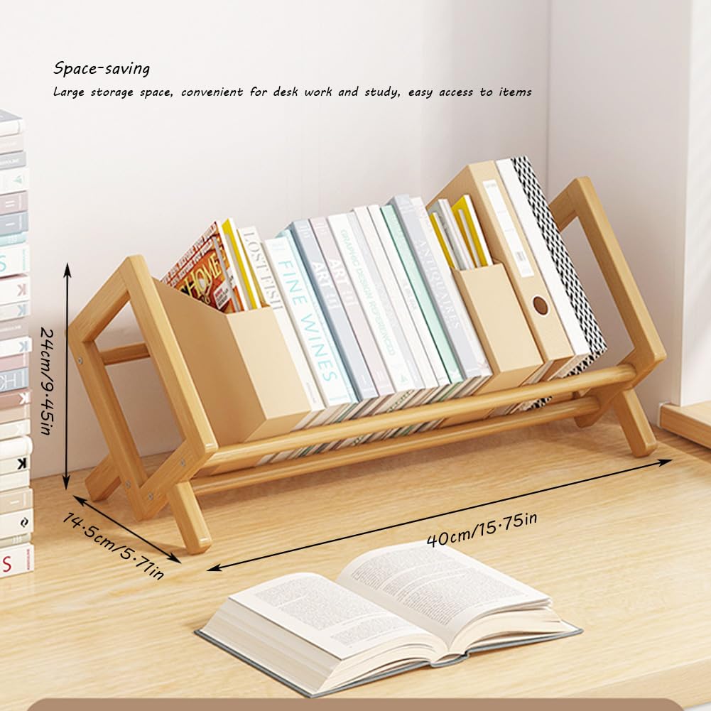Schreibtisch-Bücherregal, Retro-Tisch-Bücherregal, neigbares Bücherregal für Bücher/CDs/Zeitschriften, Heimdekoration (Natur)