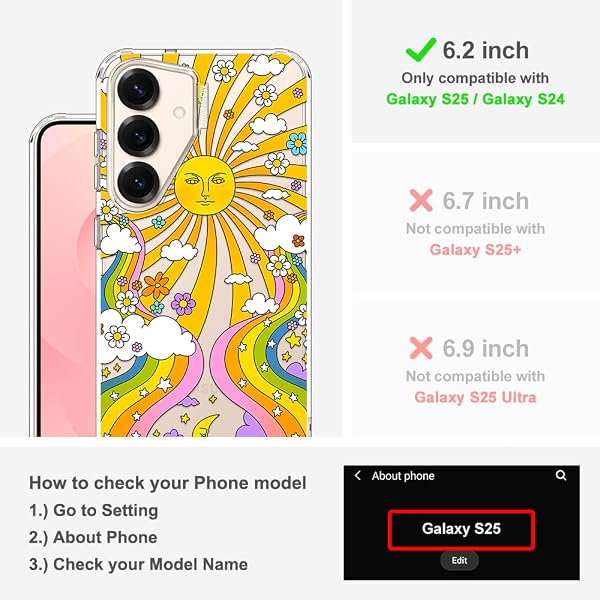 MOSNOVO Case for Samsung Galaxy S25 / Galaxy S24, [Buffertech 6.6ft Military-Grade Drop Protection] [Anti Peel Off Tech] Clear TPU Bumper Phone Case Cover Design - 70's Psychedelic Groovy Art - 2