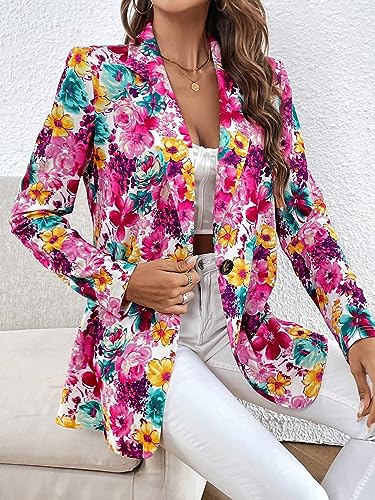 Women's Jackets Fashion Women's Floral Print Single Button Blazer | Casual Lapel Long Sleeve Jacket Jackets & Coats (Color : Multicolor, Size : X-Large)3