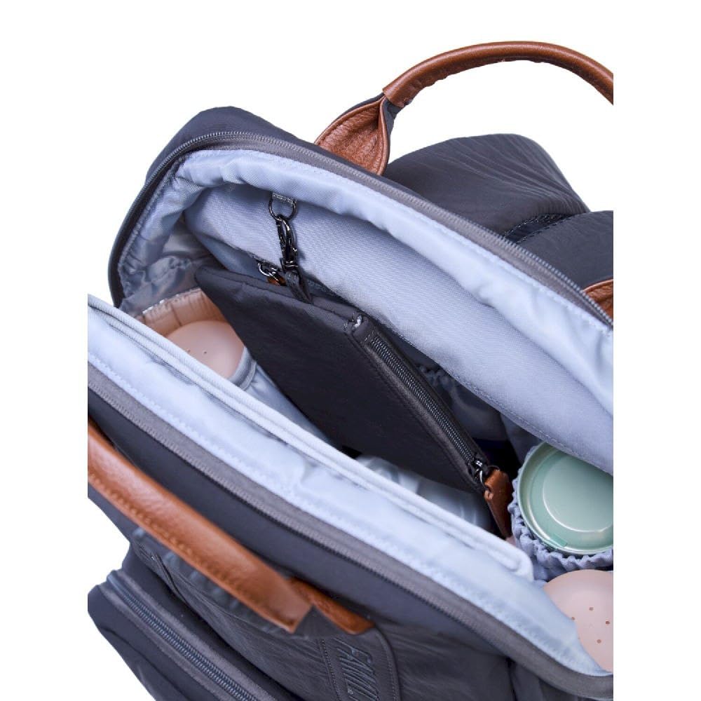 CHILDHOME, Plecak na pieluchy Family Bag, duża pojemność, wielofunkcyjny, mata do przewijania w zestawie, 11 przegródek, izolowane kieszenie, walizka na kółkach, wieszak na wózek, 20,5 l, szary