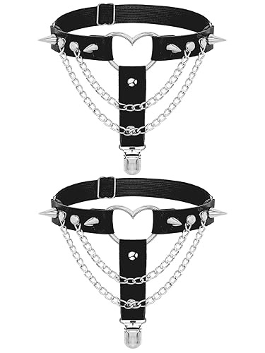 Lorealri Thigh High Garter Belt Adjustable Rock Heart Gothic Leg Suspender Belts Rave Party Thigh Lingerie for Women(2 PCs) - Black a