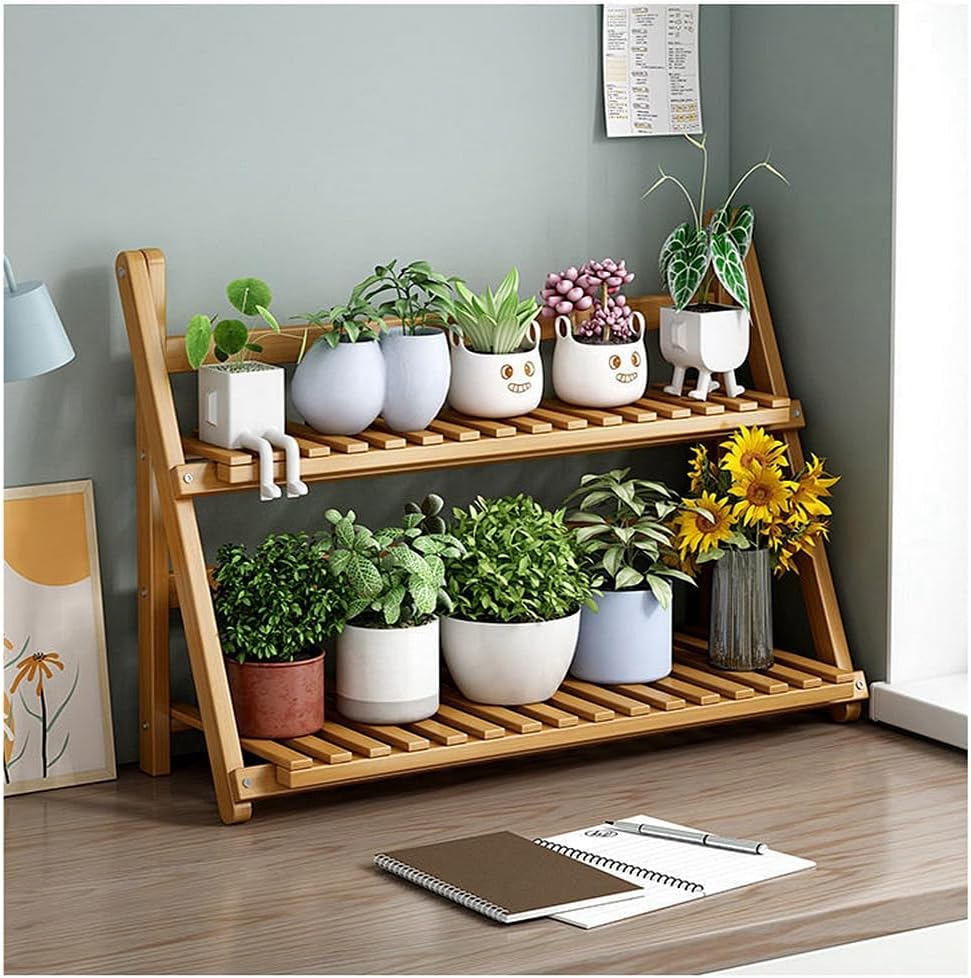 Kitchen countertop spice condiment storage rack, 2-tier multi-functional Household seasoning shelf simple modern flower shelf bamboo wood organizer