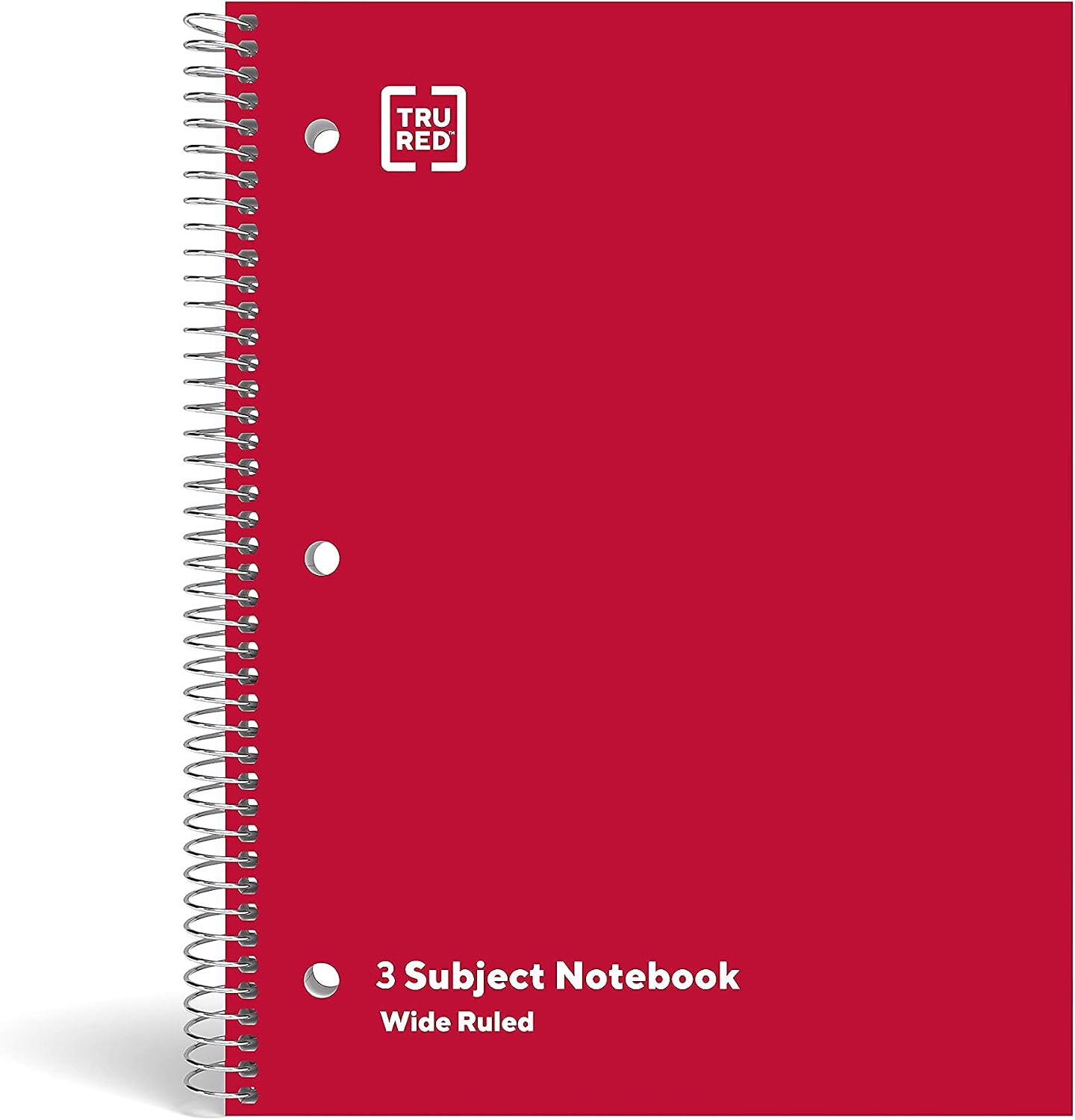 TRU RED 3‑Subject Notebook, 8” x 10.5”, Wide Ruled, 120 Sheets, Assorted Colors, 3‑Pack