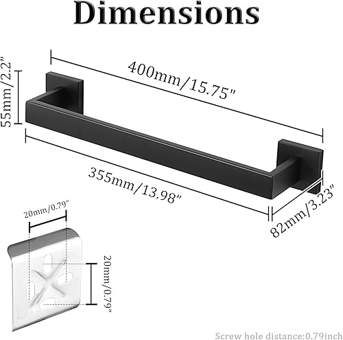 Miniatura 5 de Alise Toallero negro, toallero de 16 pulgadas para baño, toallero de acero inoxidable SUS304 montado en la pared, colgador de toallas resistente
