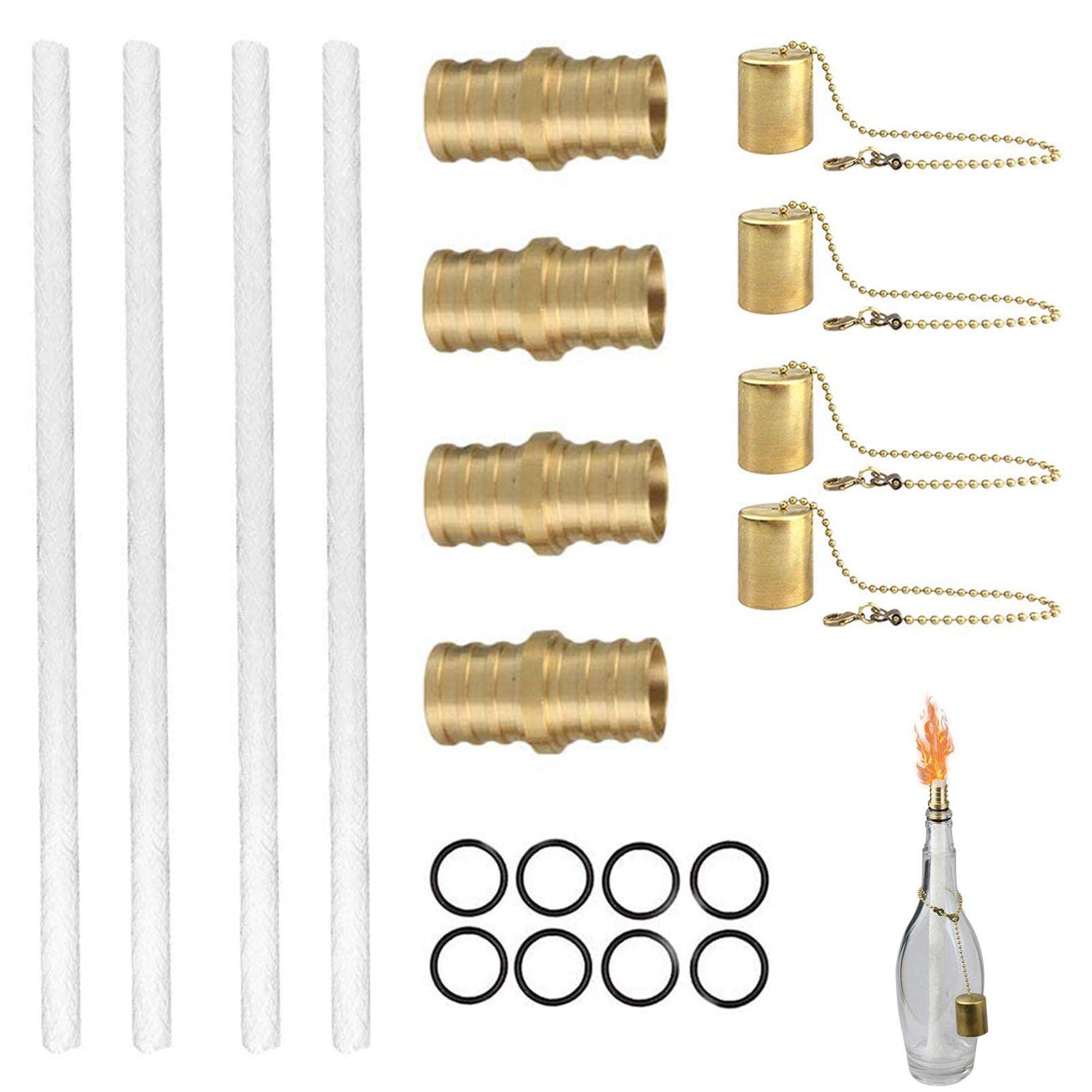 Tiki Torch Wick - Outdoor Patio Backyard Torches Lights Copper Lamp | 4 Long Life Torch Wicks, 11.81x11.81x1.97Inches Brass Wick Mount for Torch Indoor Outdoor Decor