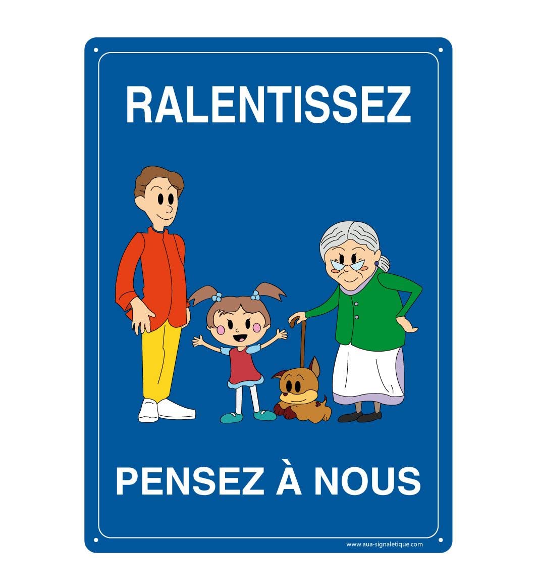 Panneau Ralentissez Pensez à Nous en PVC rigide 1.5 mm de 350x490 mm