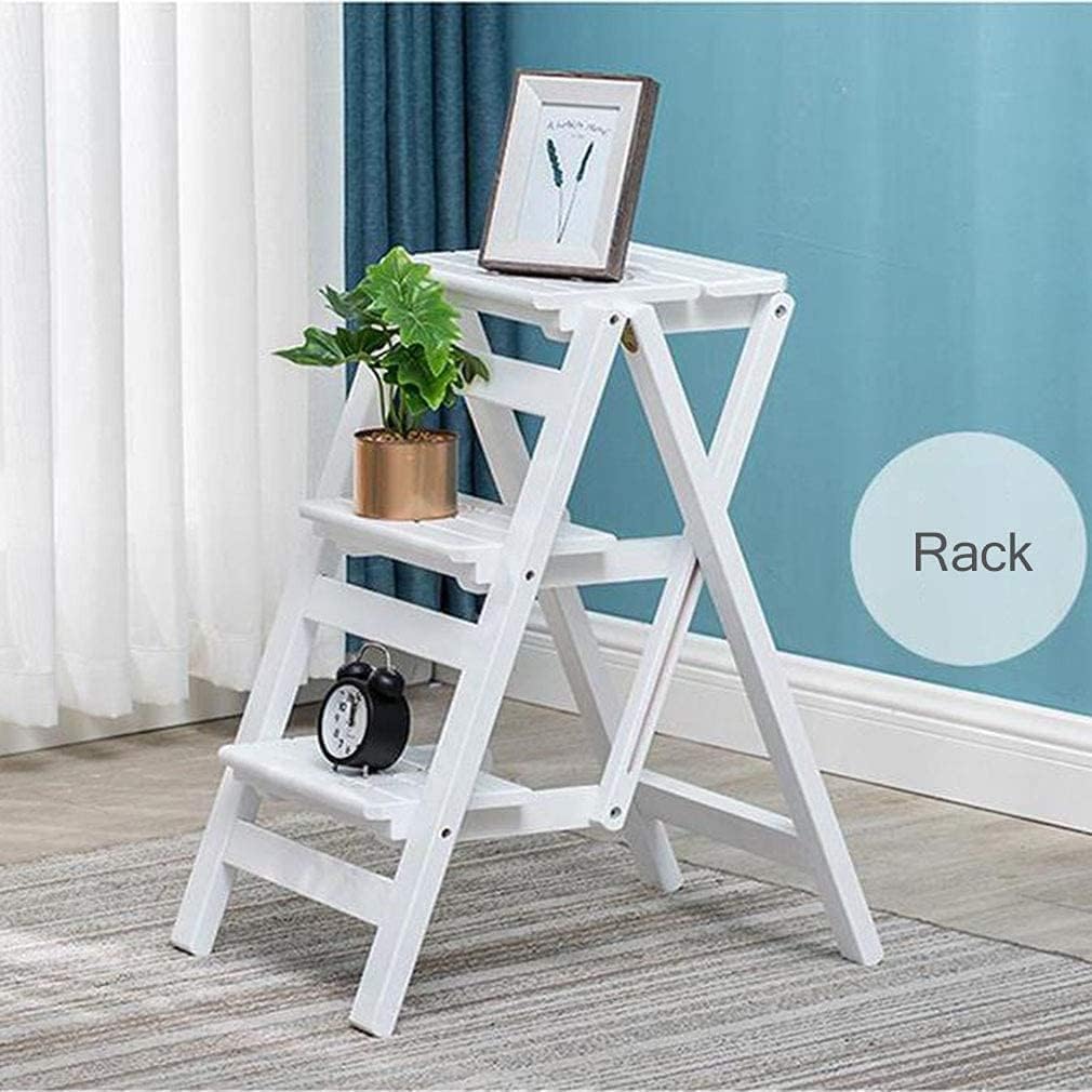 3 Step Folding Kitchen, Office Wood Step Stools, Utility Multi-Functional 3 Tiers Portable Ladder Chair Seat with Non-Slip Foot Cover, Home Kitchen Bathroom Office Furniture Bedroo
