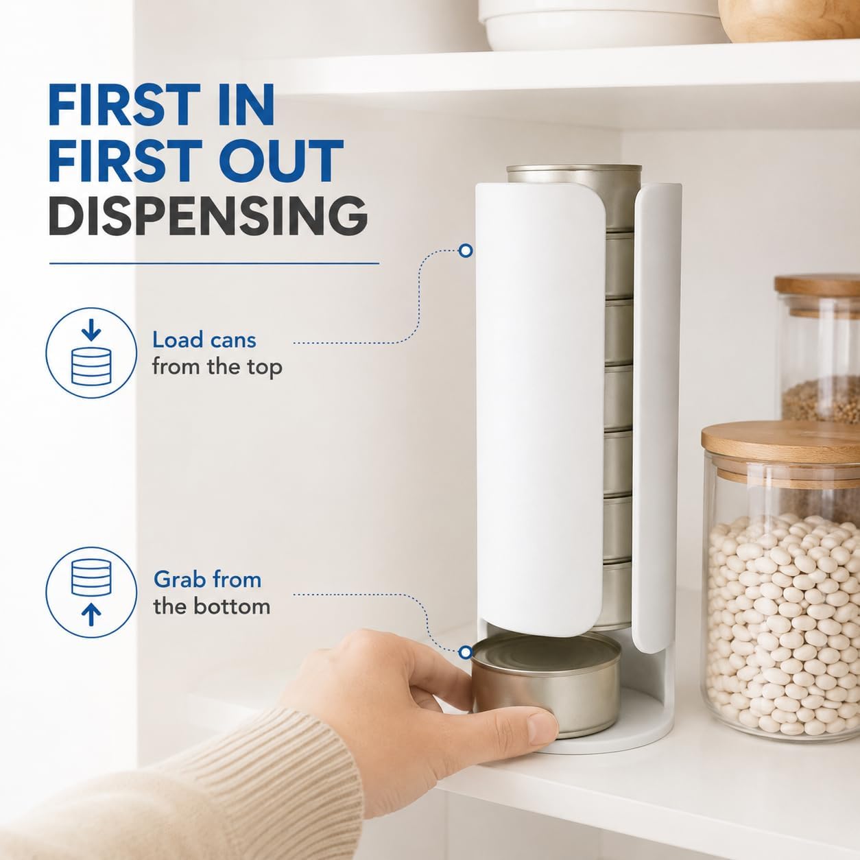 SplashNColor Tuna Can Dispenser – Stackable Canned Food Organizer with Bottom Dispensing | First in First Out Storage Rack | Holds 6 Cans | Pantry Kitchen Cabinet Shelf Space Saver
