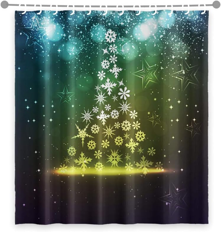OERJU 69x75inch Pure White Snowflake Shower Curtain Merry Christmas Sparkly Glitter Pattern Beautiful Fresh Style for Girly Bathroom Decor Fabric Bathtub Shower Curtain Liner Durable with Hooks
