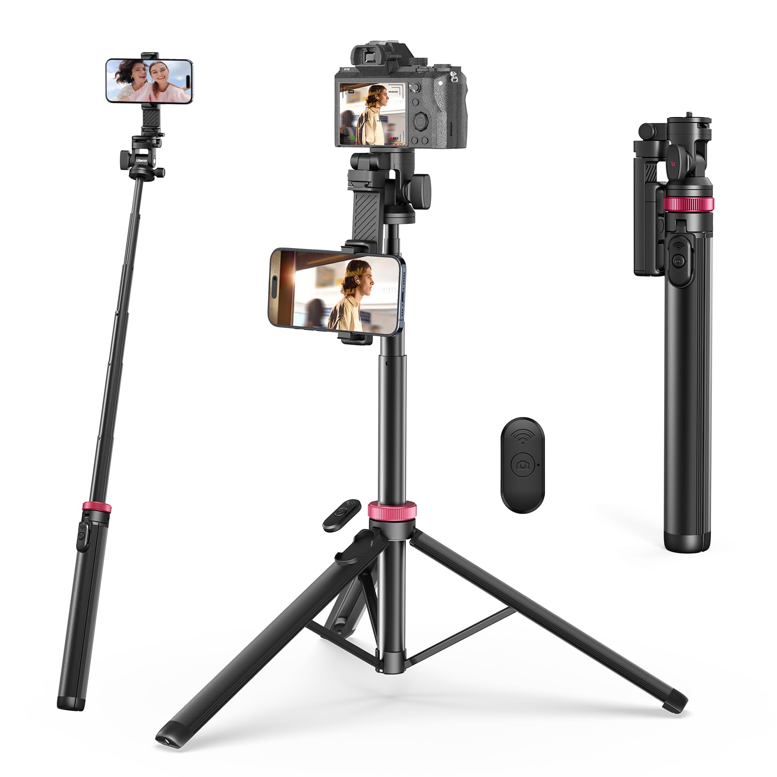 ULANZI MT-78 Treppiede Estensibile 1.8m per telefono e Fotocamera con Bastone per Selfie, con Clip per Telefono, Testa a Sfera a 360° con Slitta a Freddo per iPhone Sony Canon, leggero per i viaggi