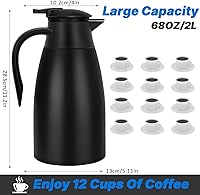 Vista 3 de Jarras térmicas de café de 68 onzas para mantener el calor, jarra térmica de acero inoxidable de 2 litros, jarra aislada al vacío de doble pared