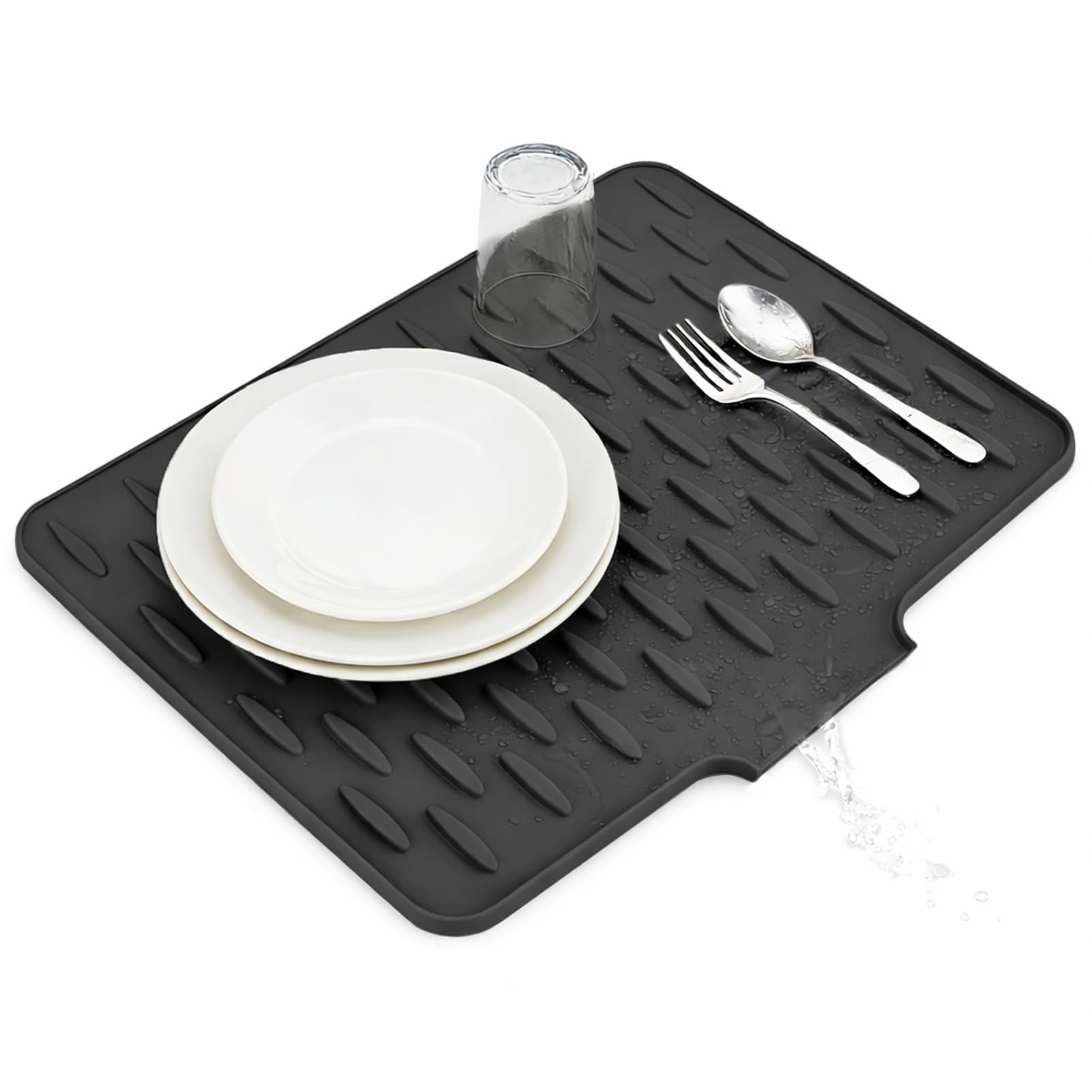 SOQKEEN Silicone Dish Drying Mat, Sloped Drainage 40 x 32 cm, Black