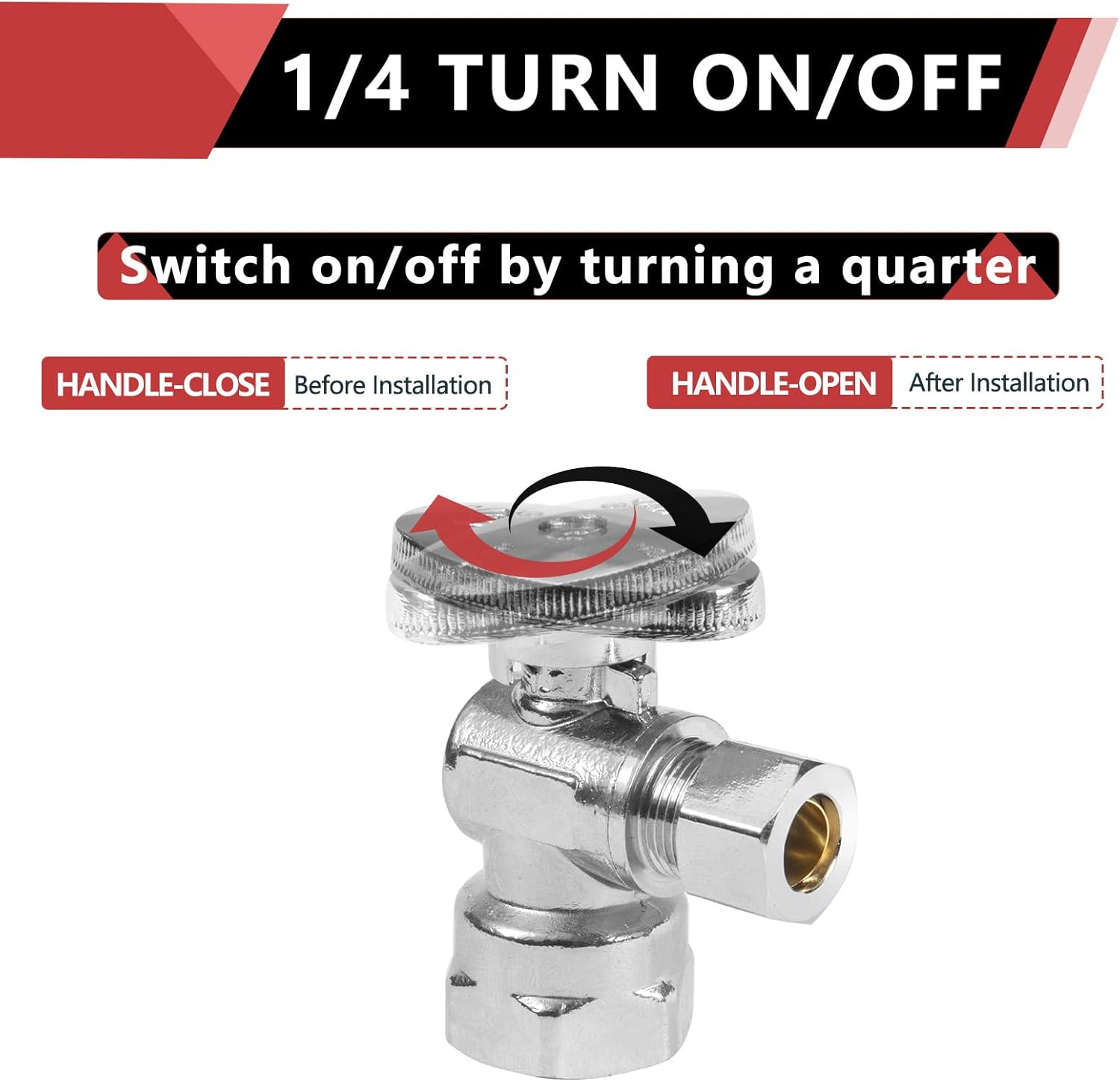 (Pack of 10) EFIELD 1/2" FIP Iron Pipe x 3/8" Compression Chrome 1/4-Turn Angle Stop Water Shut-off Ball Valve,(VALVE054-10PCS)