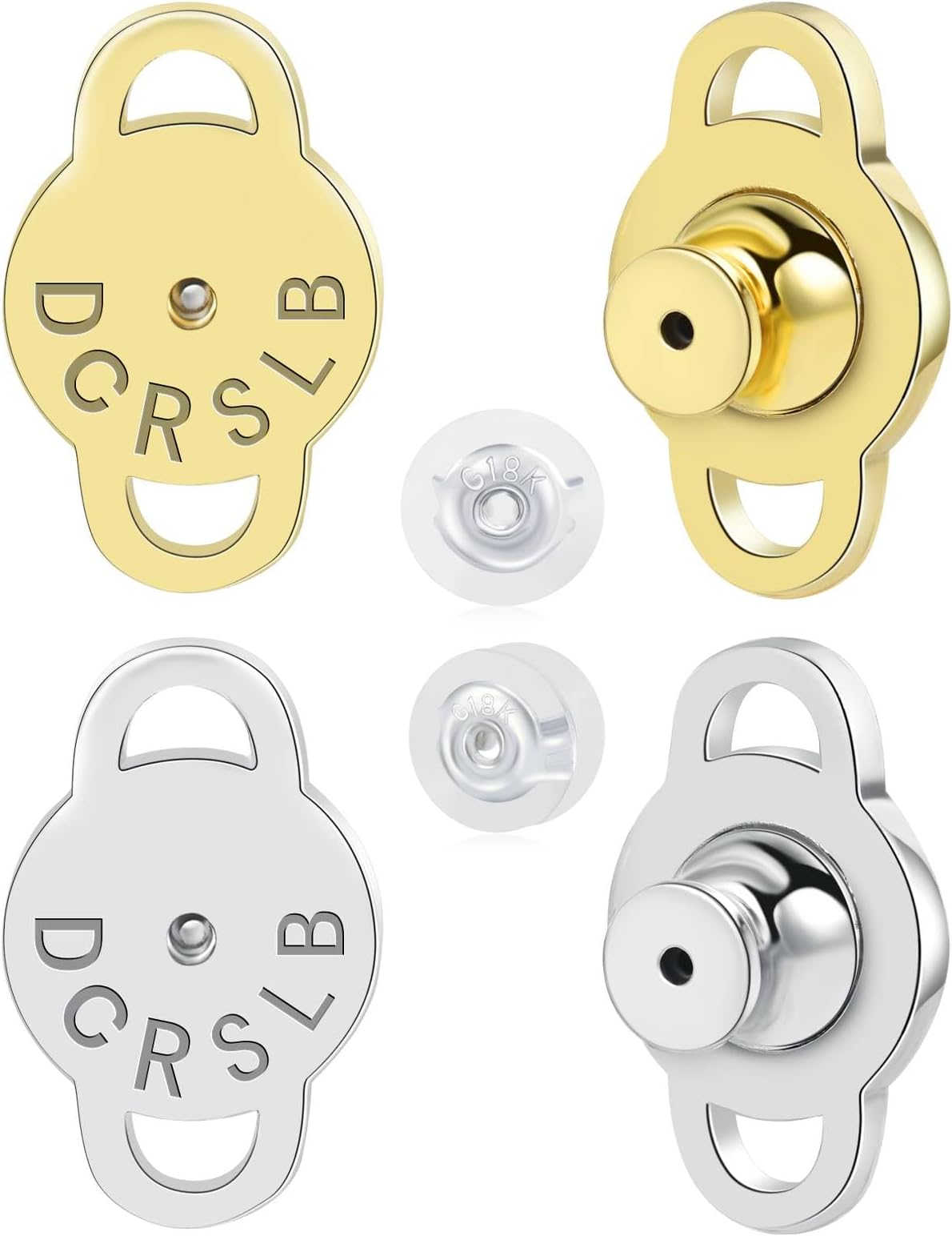 Earring Backs,4pcs Button-Shape Earring Lifter Backs for Droopy Ears Locking Flat Backings for Heavy Earrings Support Backers for Studs Plus 2pcs Silicone Earring Backs, Mixed Color