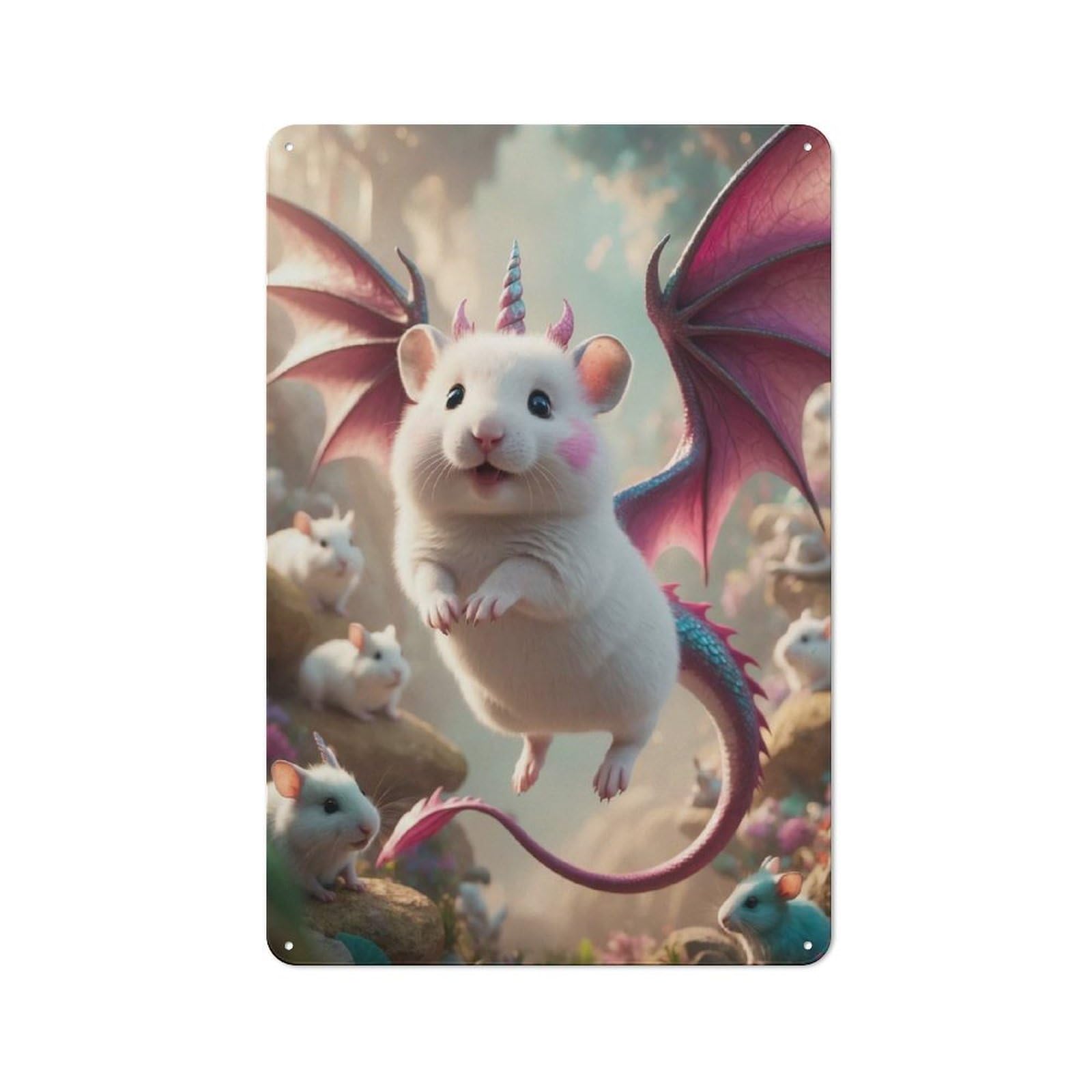 Junmoney Unicorn White Mouse Dragon Hybrid For Hobby Room Or Studio, Rustic Metal Sign 30X20cm, For Creative Interior Collectors Refreshing A Room In Autumn