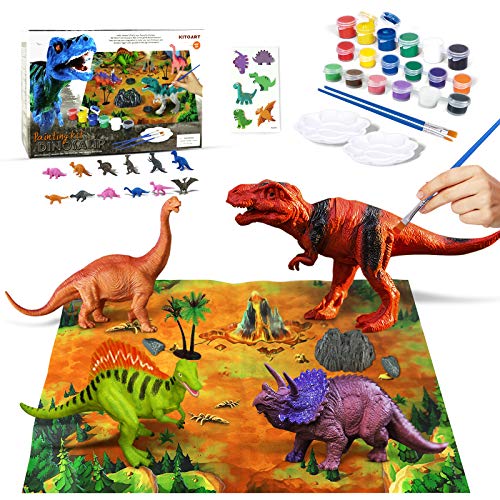 KITOARTÂ Dinosaur Painting Kits Arts and Crafts for Kids, Dinosaur Toys for Kids with Play Mat, DIY Painting Toys for Boys & Girls for AgeÂ 3Â 4 5 6 7 8 (58 Pcs)