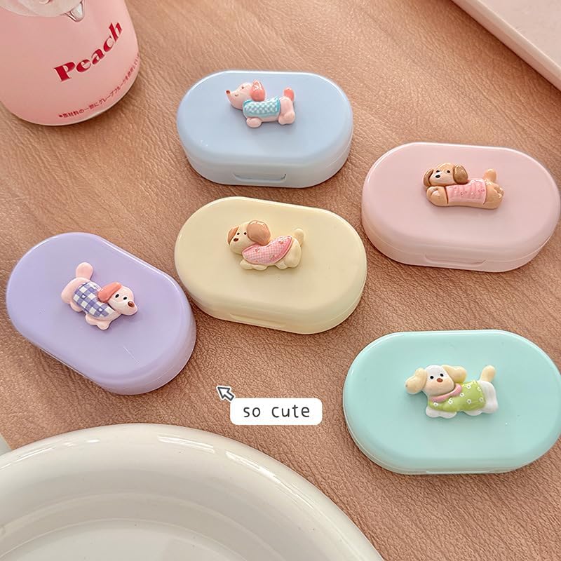 Dog Contact Lens Box Portable DIY Contact Lens Companion Care Box Candy Colored Contact Lens Case with Mirror and