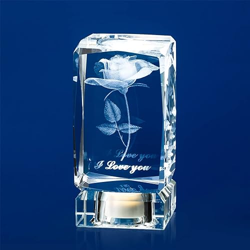 Sziqiqi Cristal láser 3D con base de luz LED, regalo de aniversario con caja de regalo, regalo para el día de la madre, regalo para el día de San