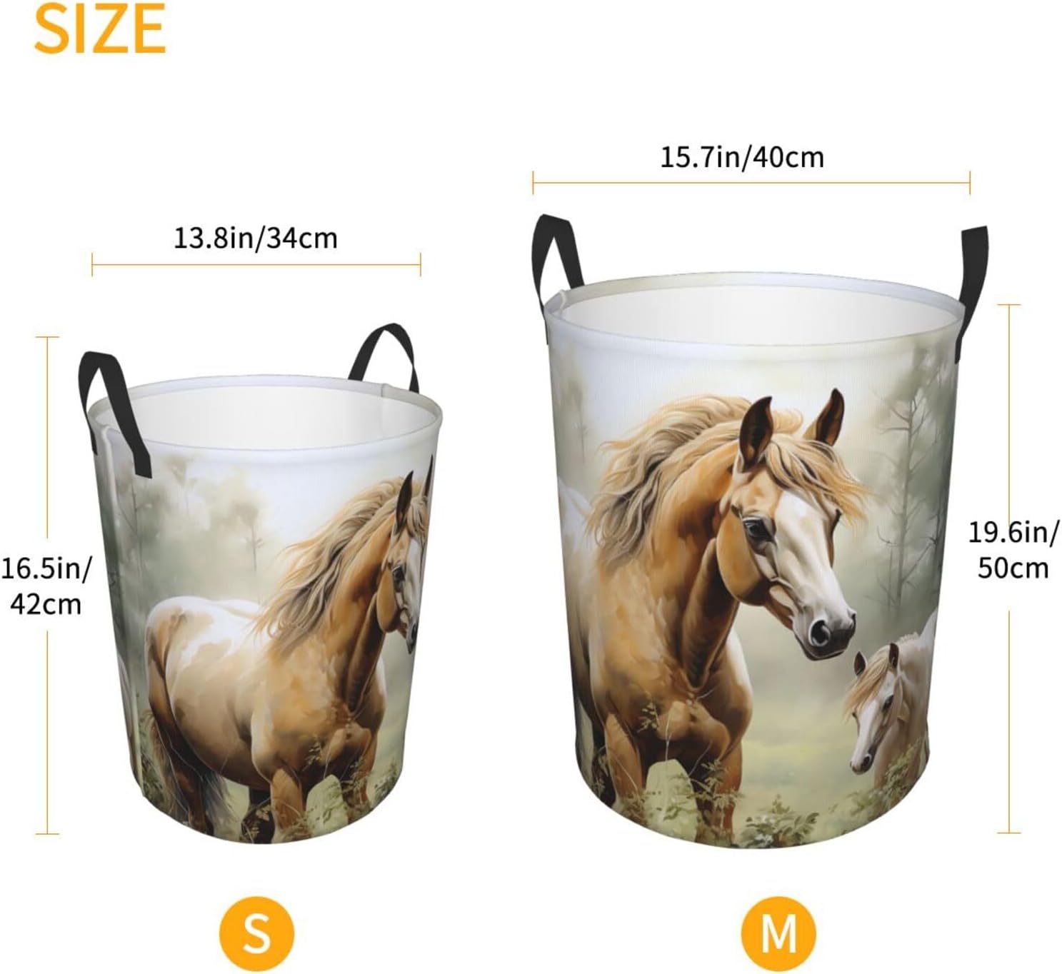 Laundry Hamper Round Laundry Basket with Handles Animals Embroidery Paintings Horses Laundry Hampers Waterproof Circular Hamper for Bathroom Storage Basket Dirty Clothes Hamper for Dirty Clothes