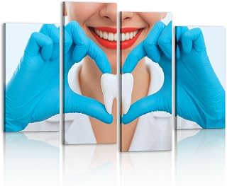 4 Panel Canvas Wall Art Painting Portrait dentist tooth white Modern Print Stretched Framed Artwork Poster for Living Room Bedroom Office Wall Decor 48x32 in