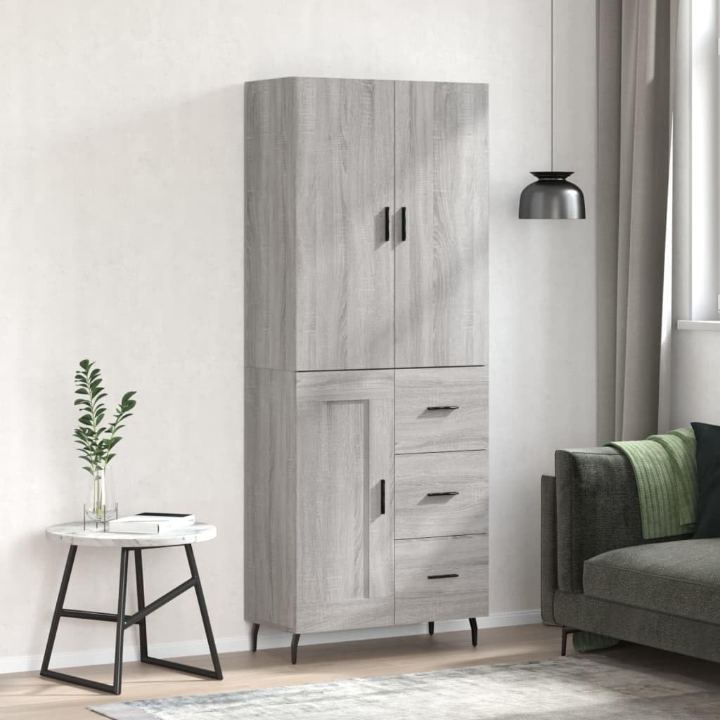 Witrynka szary dąb sonoma 69,5x34x180cm materiał drewnopochodny z drzwiami szafka wysoka do salonu jadalni z pojemnym miejscem do przechowywania