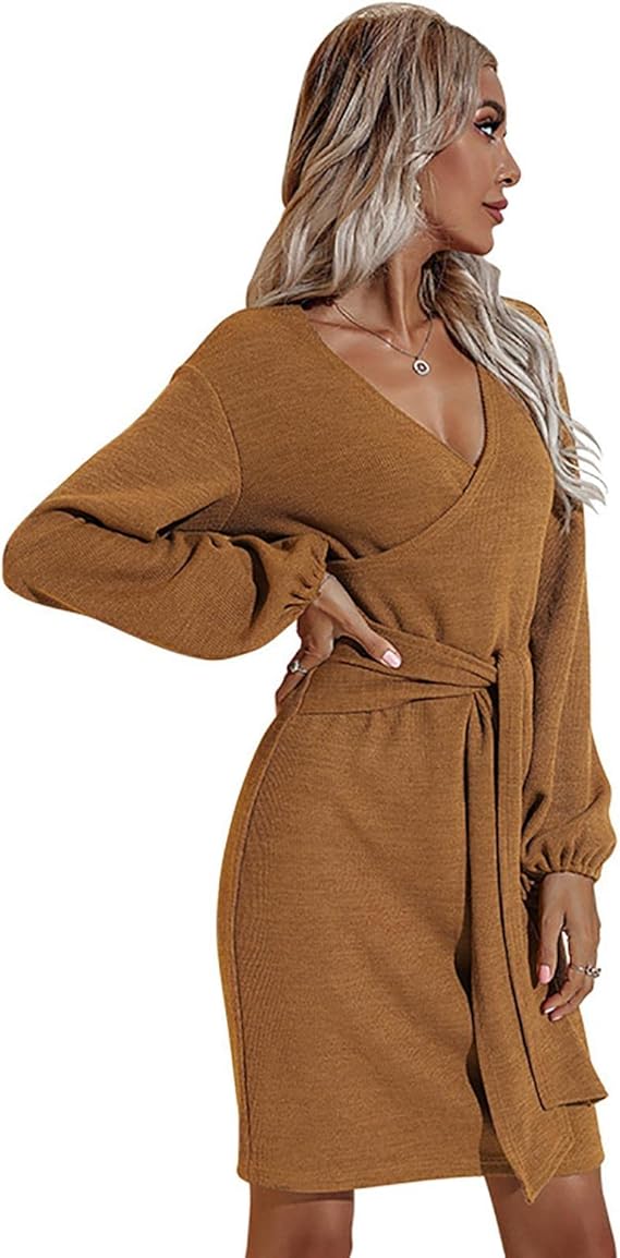 Amazon Co Jp カジュアルワンピース Joielmal 無地 Aライン ひざ丈 ニット パーティードレス Vネック 長袖 ロング セーター ゆったり おしゃれ トップス 韓国 ファッション チュニック 春秋冬 普段着 部屋着 通勤 デート 忘年会 二次会 お呼ばれ シューズ バッグ