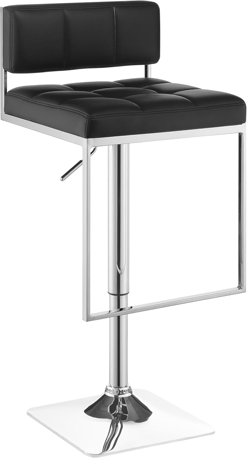 Coaster Home Furnishings - Alameda - Metal and Leatherette - Adjustable Bar Stool with Back, Pedestal Base, U-Shaped Footrest - Home Bar, Dining Room, Kitchen - Black & Chrome - 100194