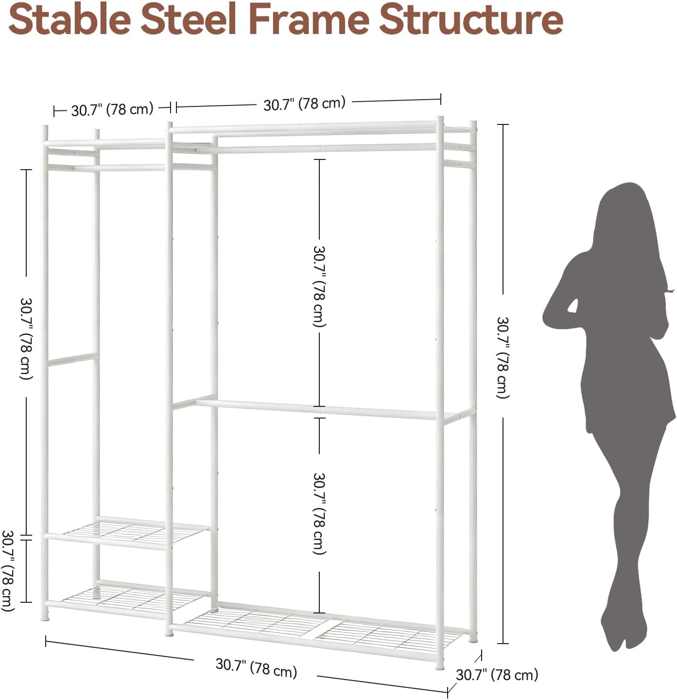 Wardrobe Closet, Portable Closet with Hanging Shelves，Freestanding Closet Organizers and Storage with Hanging Rods, Clothes Rack for Living Room, Bedroom, Tall Size