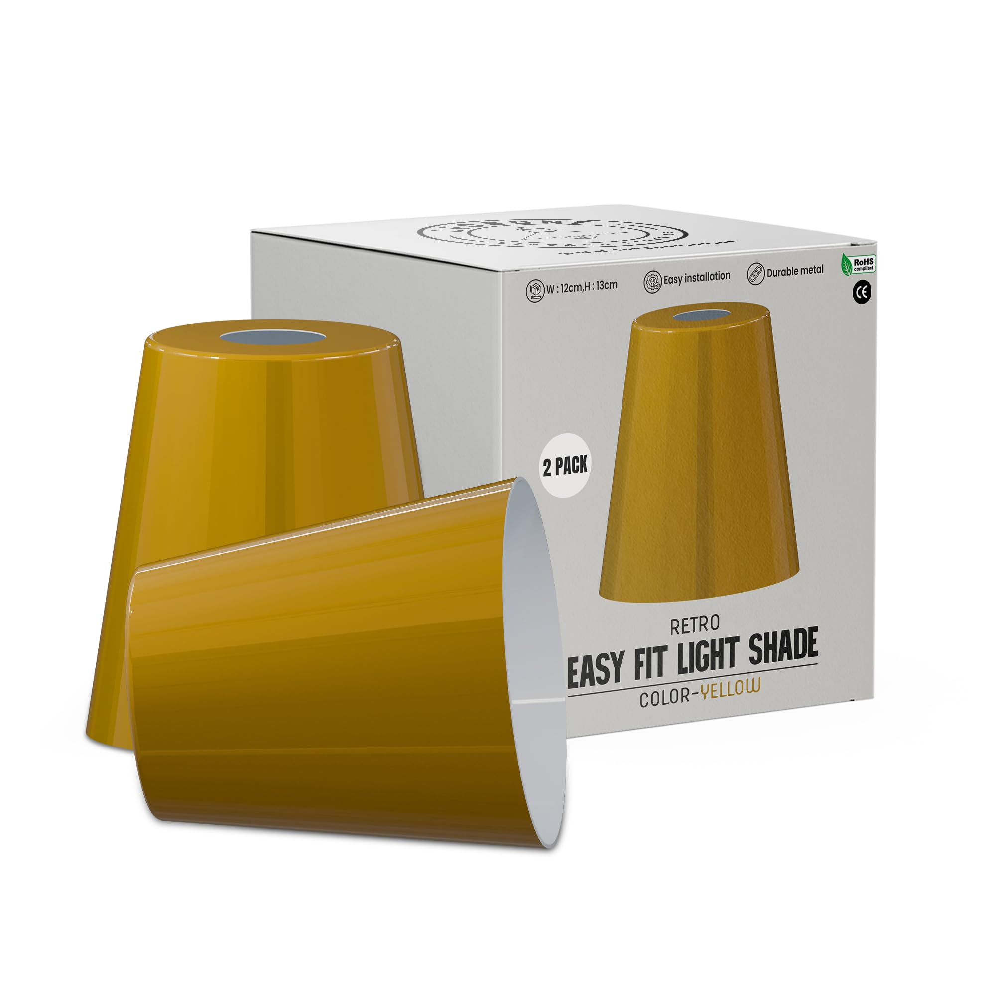 2Pack Yellow Lamp Shades with White Inner Small Light Shade Ceiling – Modern Lampshades for Ceiling Lights, Lamp Shades for Table Lamps, Floor Lamps, Living Room, Bedroom, Home Décor