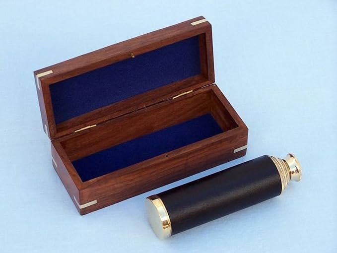 Telescopio Spyglass de Latón/Cuero Captain's Hampton Nautical con Caja de Palisandro, 15" miniatura 3