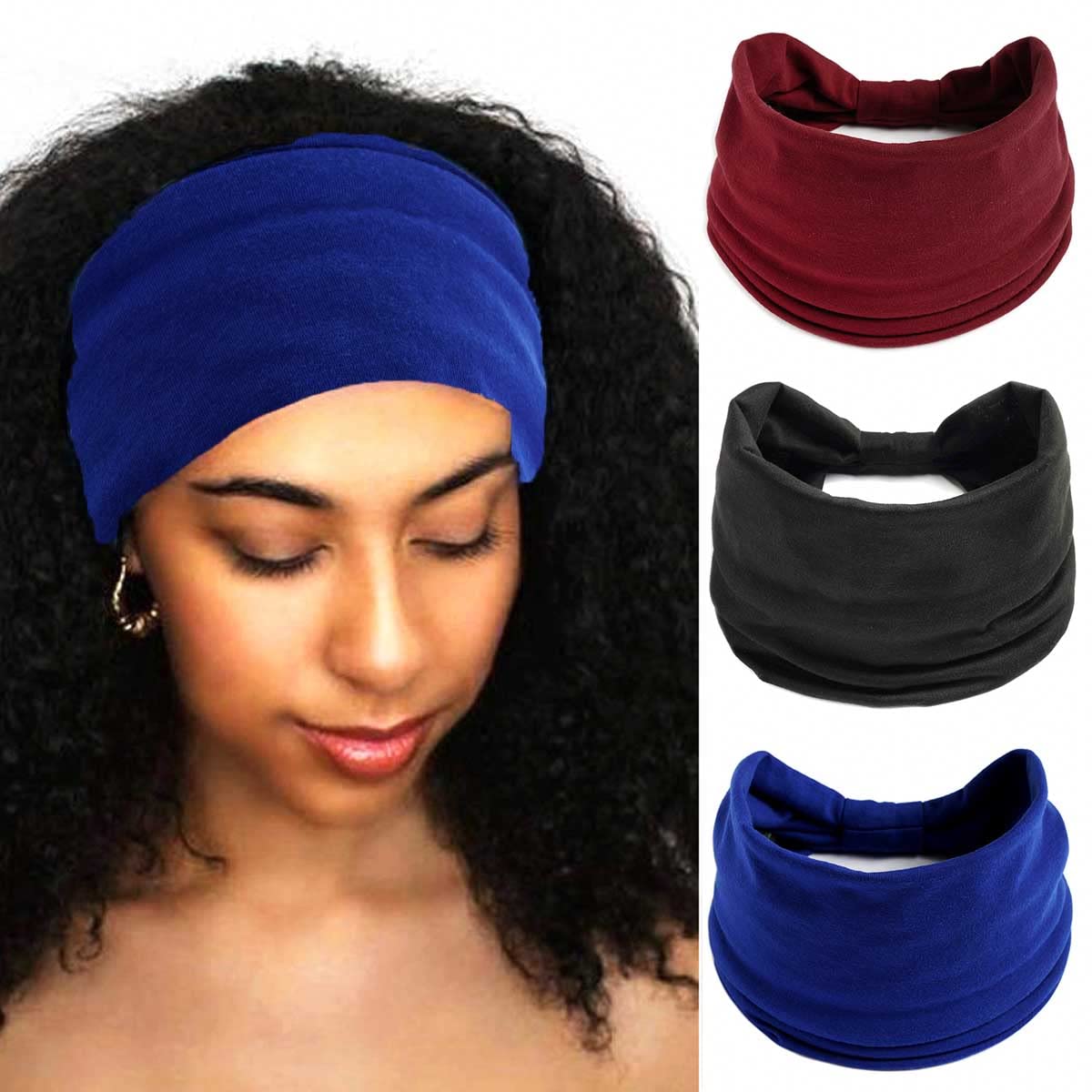 Sepniell Boho Beadeau Headbands Solid Color Wide Knotted Stretch Hair