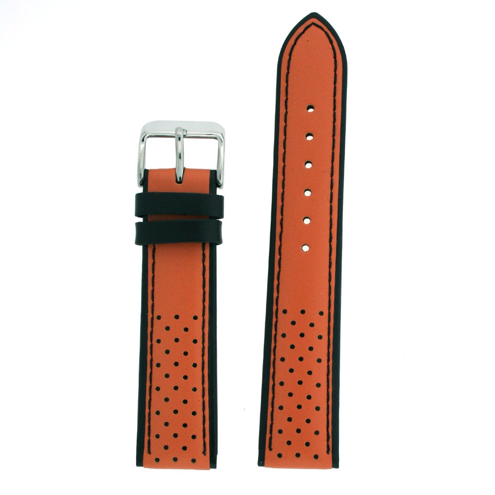 Tech Swiss Watch Band Sport Design Orange Black Genuine Leather 18 millimeter