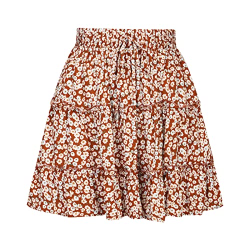 NSICBMNO Short Skirts for Women UK Elasticated Waist Skirts Ladies Floral Mini Skirt Pleated A Line Summer Boho Ruffle Pleated Casual Beach Short - Image 4