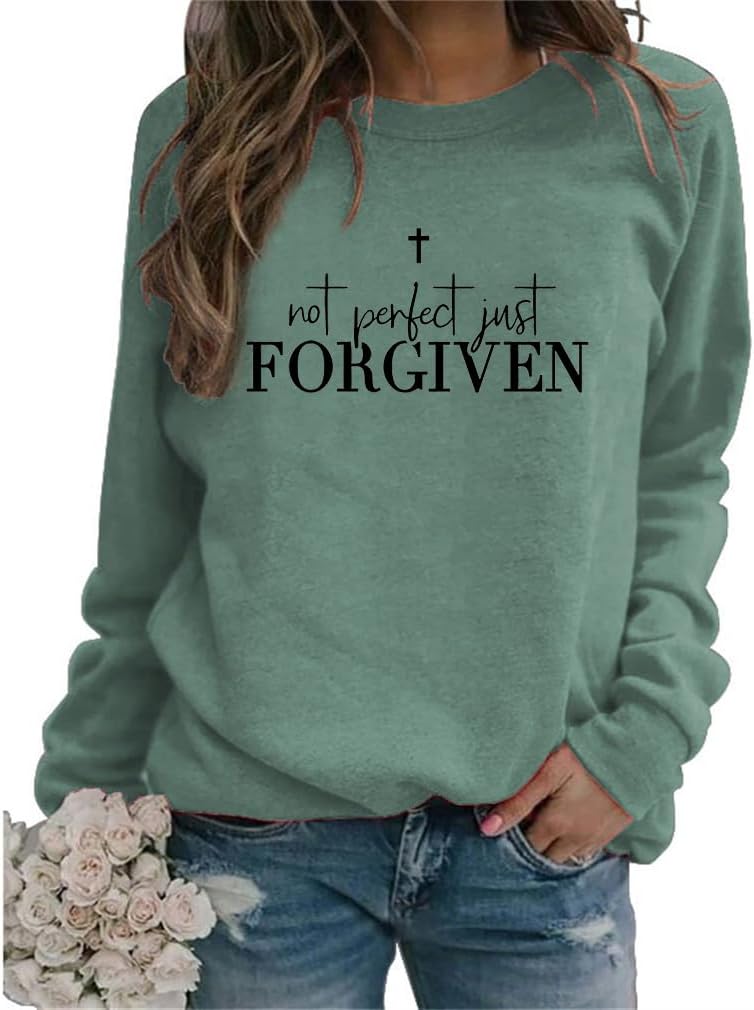 Christian Sweatshirt Women Not Perfect Just Forgiven Sweatshirts Religious Faith Shirts Long Sleeve Pullover Tops - Image 2