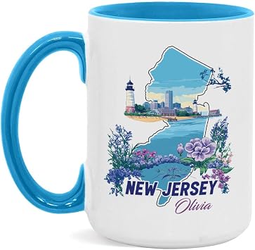 Personalized New Jersey Mug, State Outline Accent Cup, Custom Name Beach Mug, US State Ceramic Cup, New Jersey Coffee Mug, Customized Nature Cup 11oz 15oz, Gift For Family Members