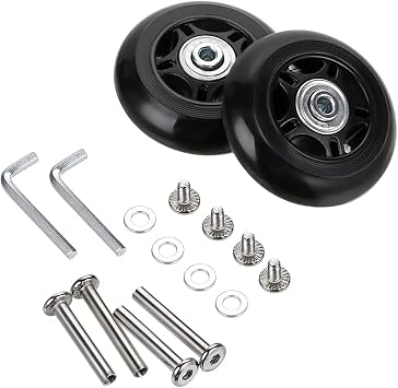 OwnMy 70mm x 24mm Single Luggage Wheels Replacements Kit, Set of 2 Mute Suitcase Replacement Wheels with 36mm/39mm Axles Screws Bearings, Rotatable Rubber Luggage Swivel Wheel Kit