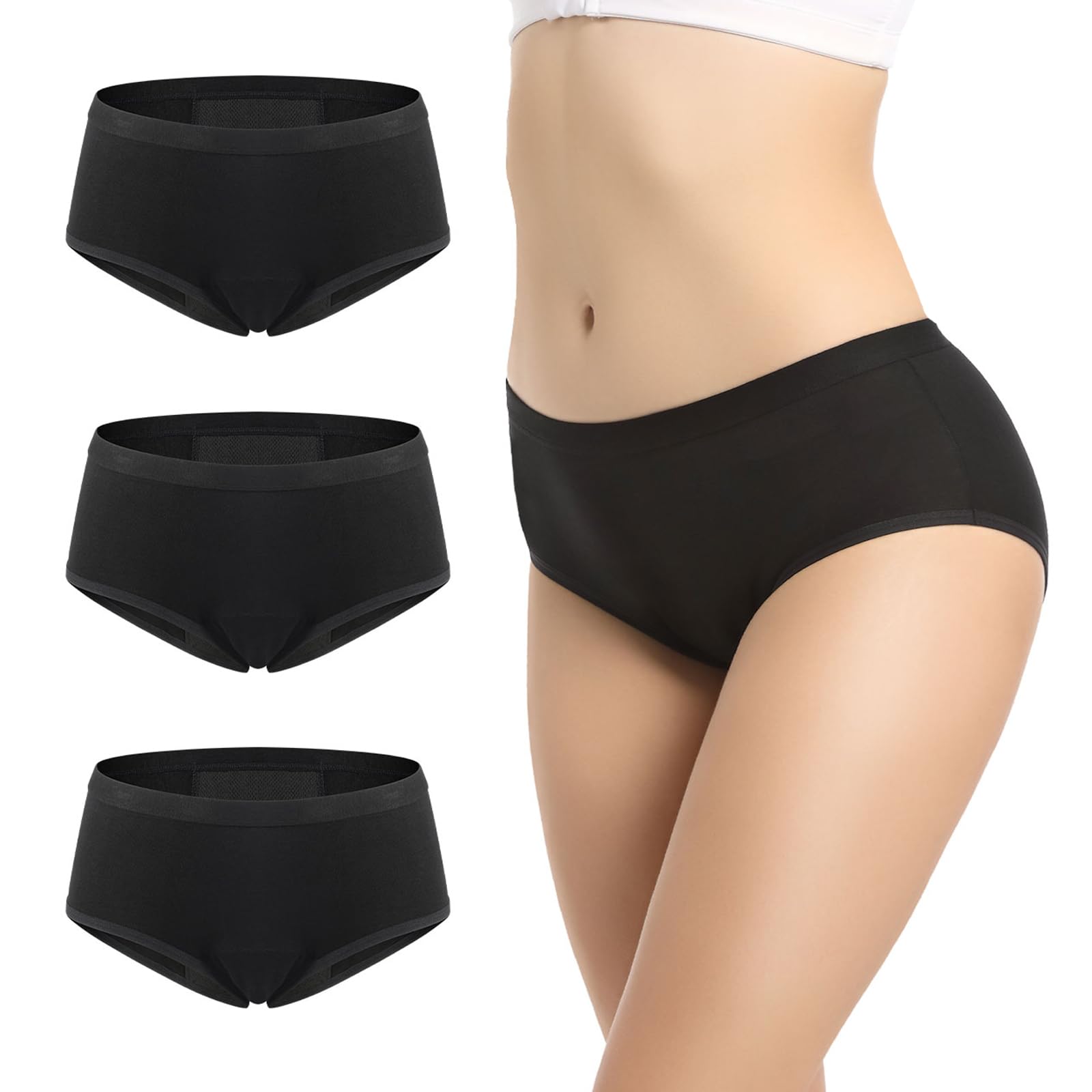 Period Underwear for Women Period Panties High Absorbency Leakproof Underwear for Menstrual Postpartum Panties Breathable Period Underwear 3 Pack M