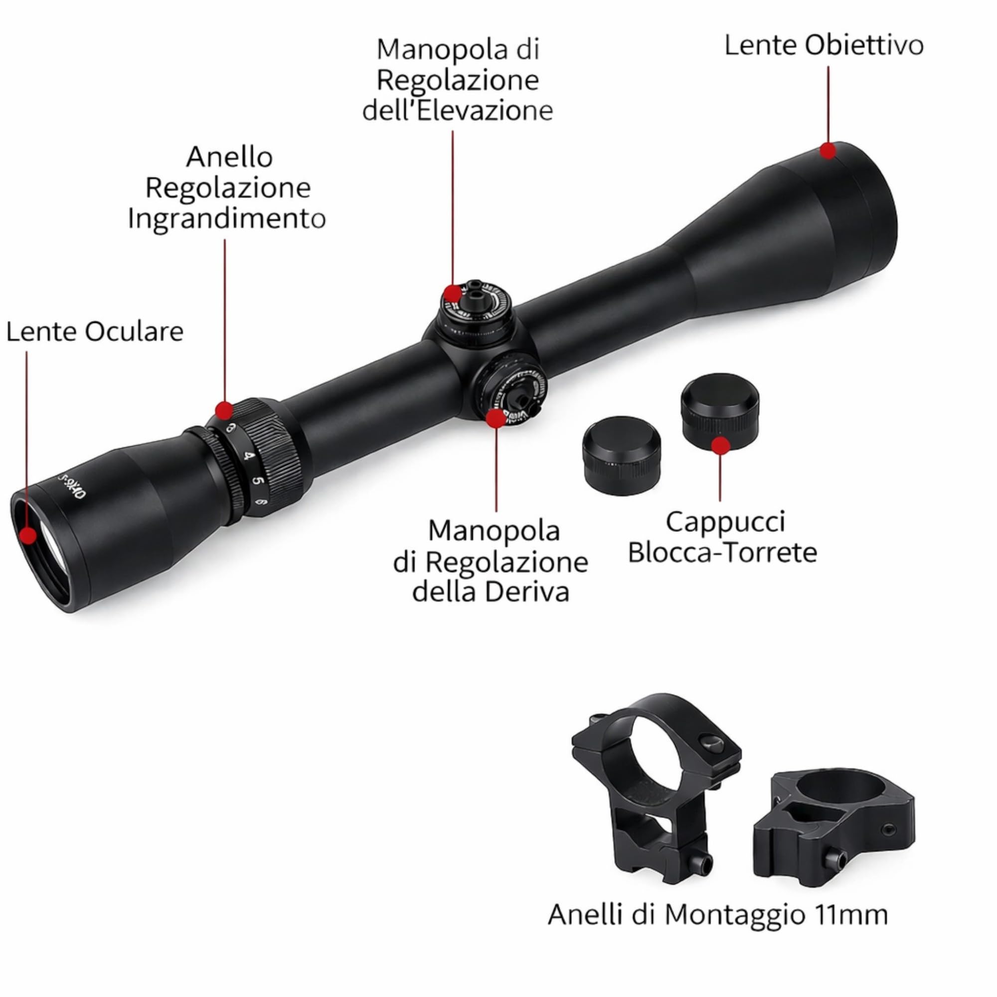 Topolenashop Mirino Ottico di Precisione 3-9x40 per Fucile e Carabina – Zoom Regolabile – Ottica Antiriflesso Antinebbia – Uso Caccia e Tiro Sportivo | MC-1/HD130