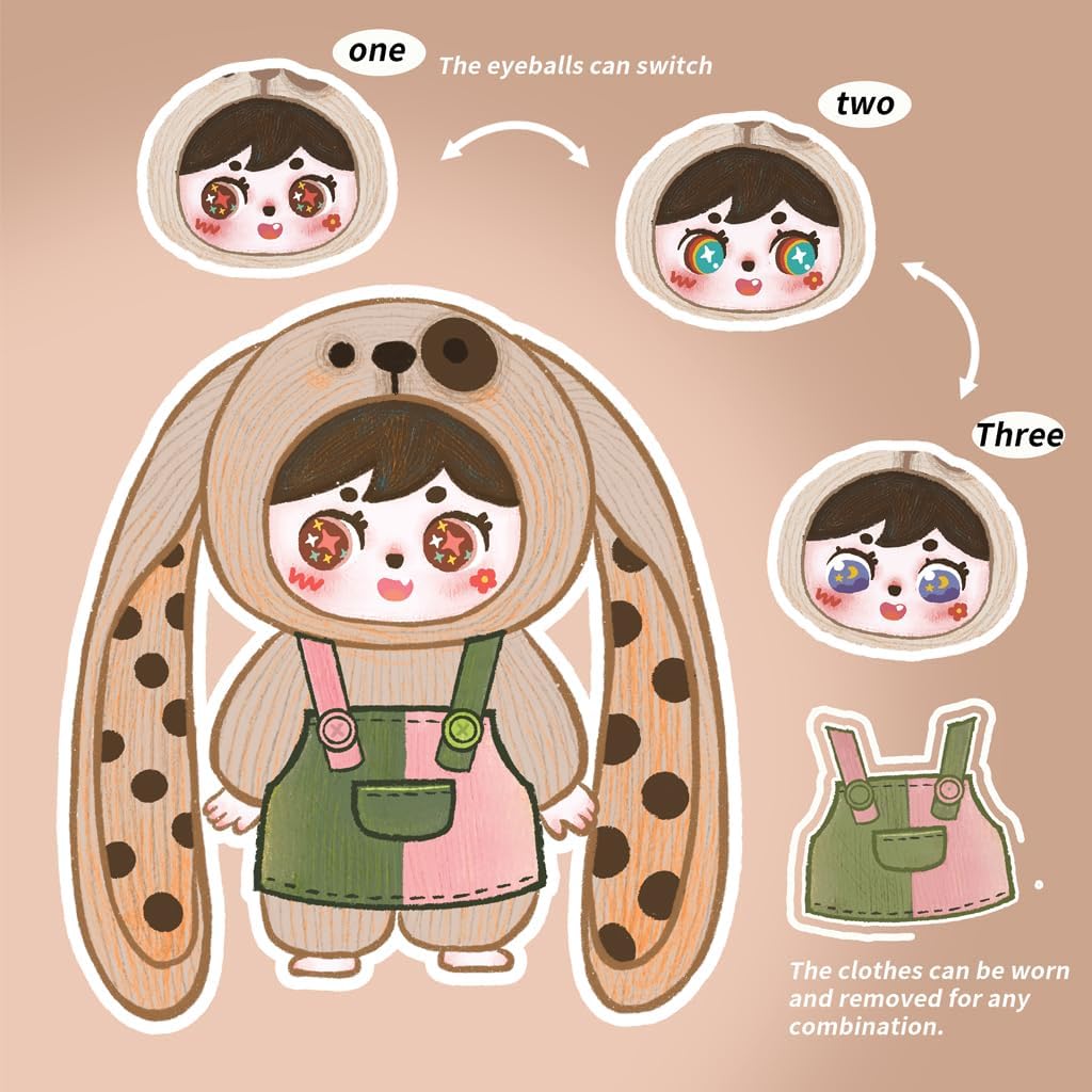 Surprise Blind Box Figures Doll, MILAI - 6.7" Adorable Poseable Long-Ear Plush Doll Keychain with 3 Changeable Eyes (6+1 Mystery) | Collectible Toy Christmas Birthday Gifts for Girls Boys