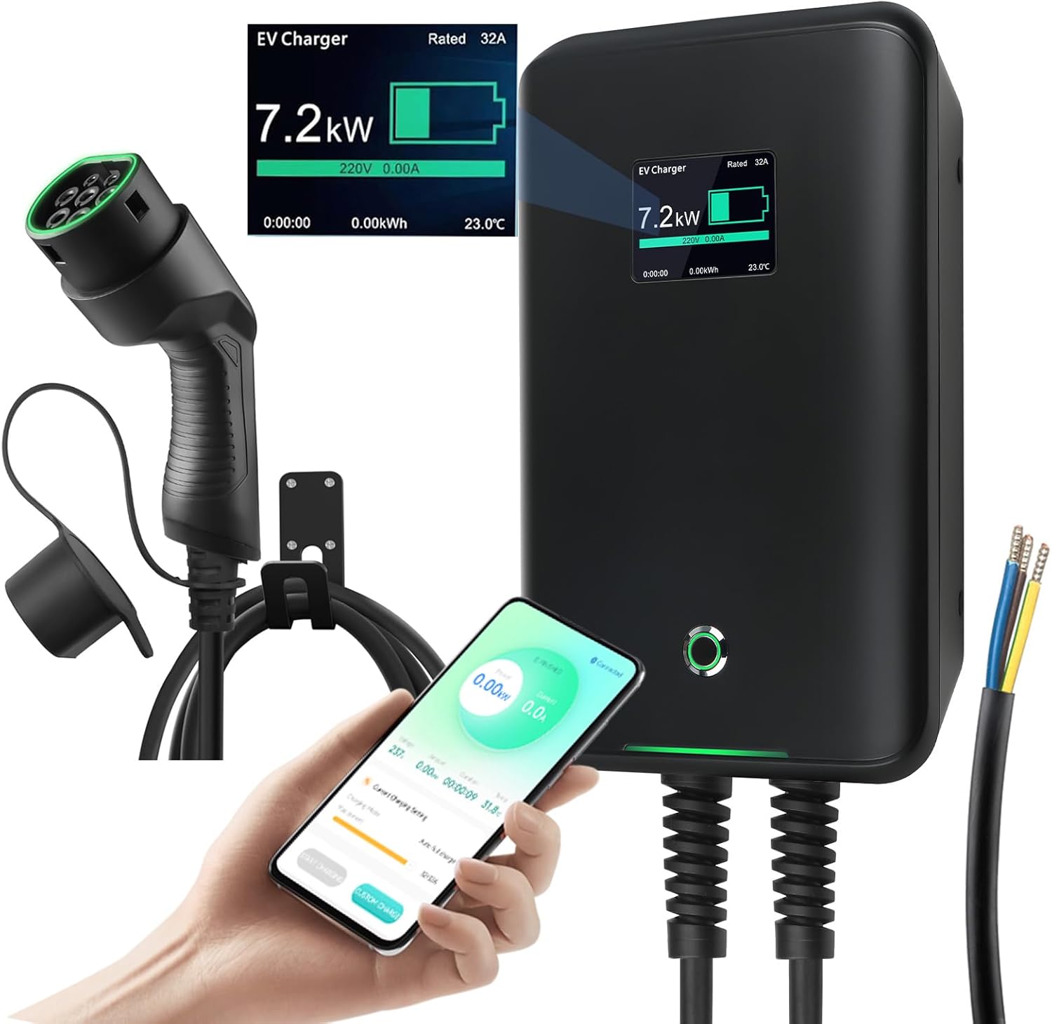 32A Wallbox EV 7kW Single Phase Charging Station for Electric Cars with Type 2 Connector for Electric Vehicles Compliant with 6m (7kW App)