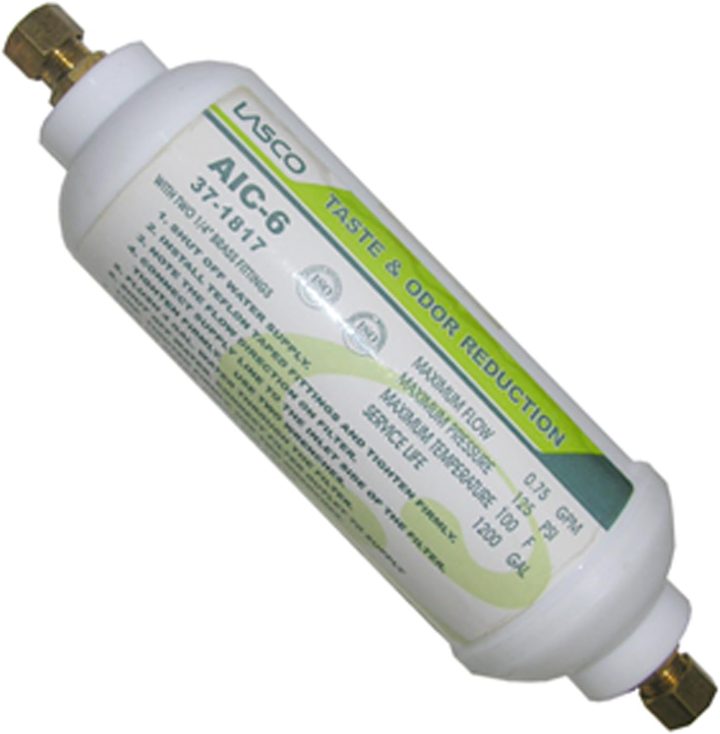 LASCO Mini In-Line Water Filter with Lead Free 1/4" OD Brass Compression Adapters, 2-Inch x 6-Inch