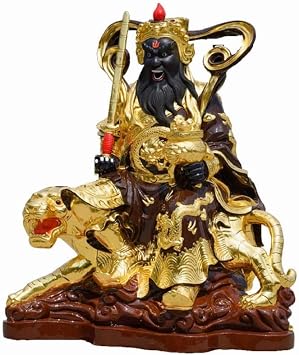 Chinese Pure Brass Zhao Gongming Riding A Tiger Buddha Statue Statues Five Way God of Wealth Home Enshrine Ornaments